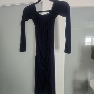 PrettyLittleThing Navy Long Sleeve Ruched Midi Dress